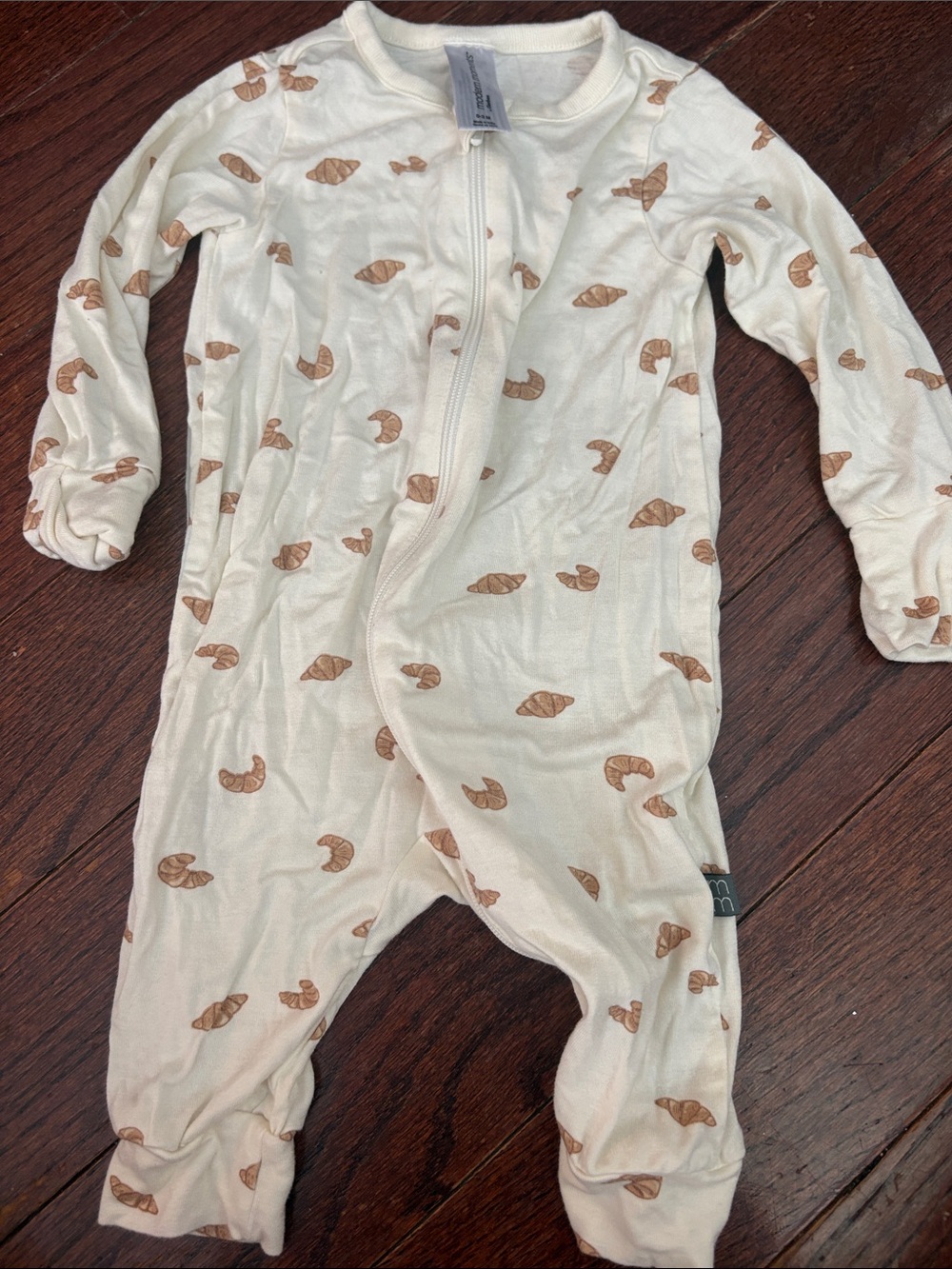 Cream Croissant-Print One-Piece Romper for Kids